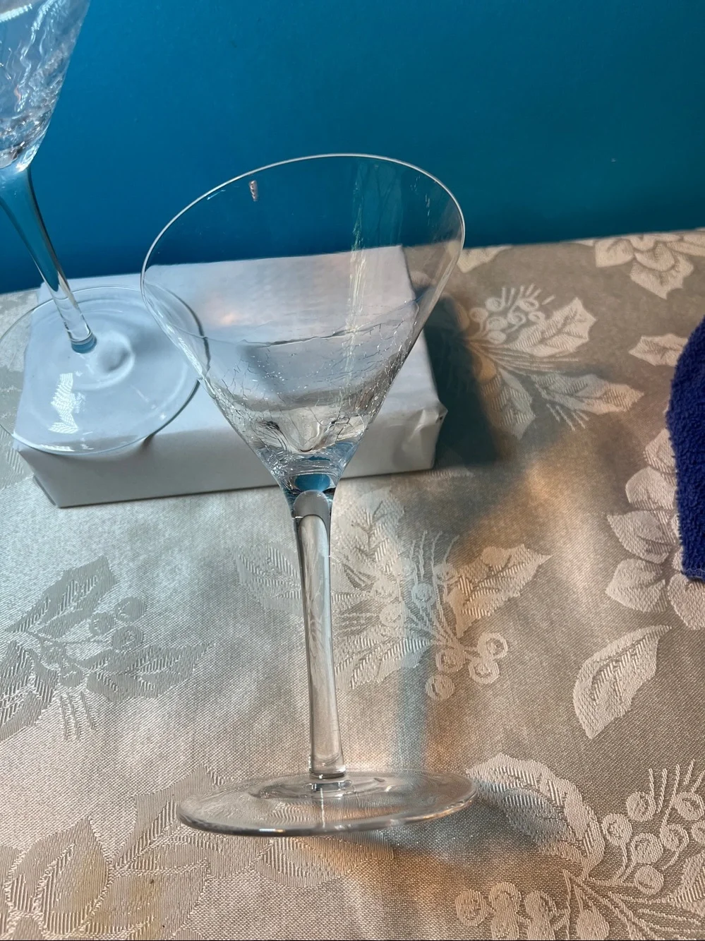 Set of 2 Pier One Crackle Slant Martini Glasses